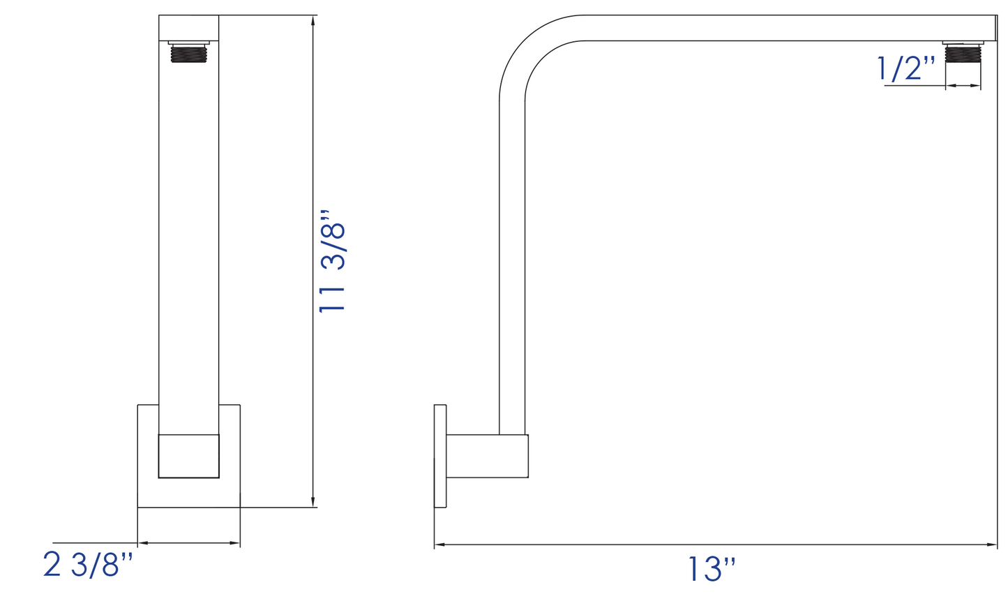 ALFI brand AB12GSW-PC Polished Chrome 12" Square Raised Wall Mounted Shower Arm