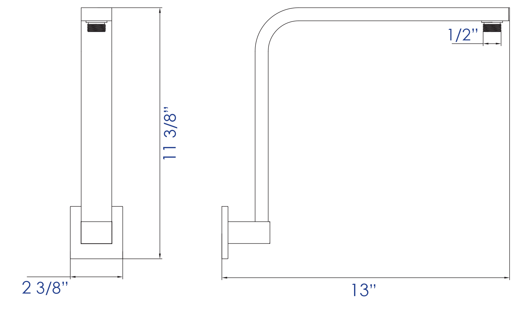 ALFI brand AB12GSW-PC Polished Chrome 12" Square Raised Wall Mounted Shower Arm