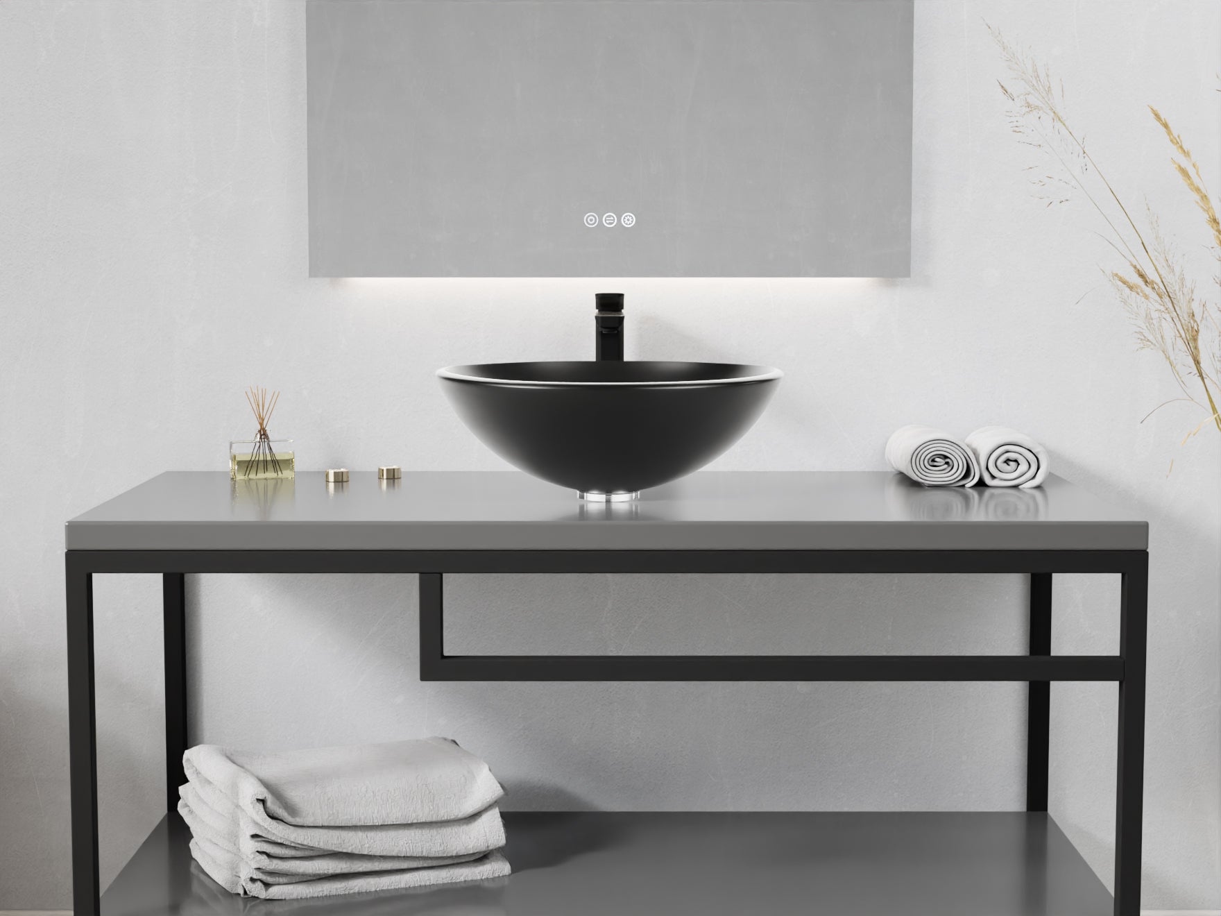 Amalfi Round Glass Vessel Bathroom Sink with Matte Black Finish