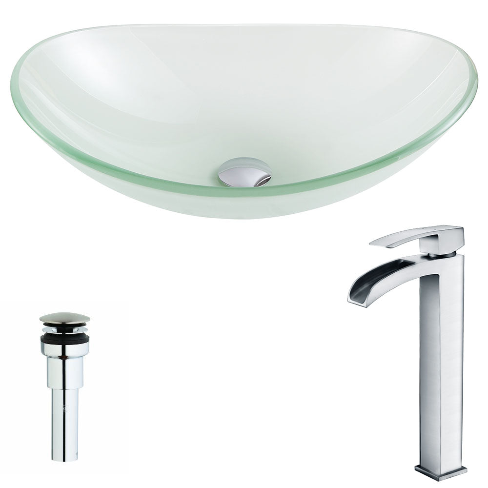 Forza Series Deco-Glass Vessel Sink in Lustrous Frosted with Key Faucet