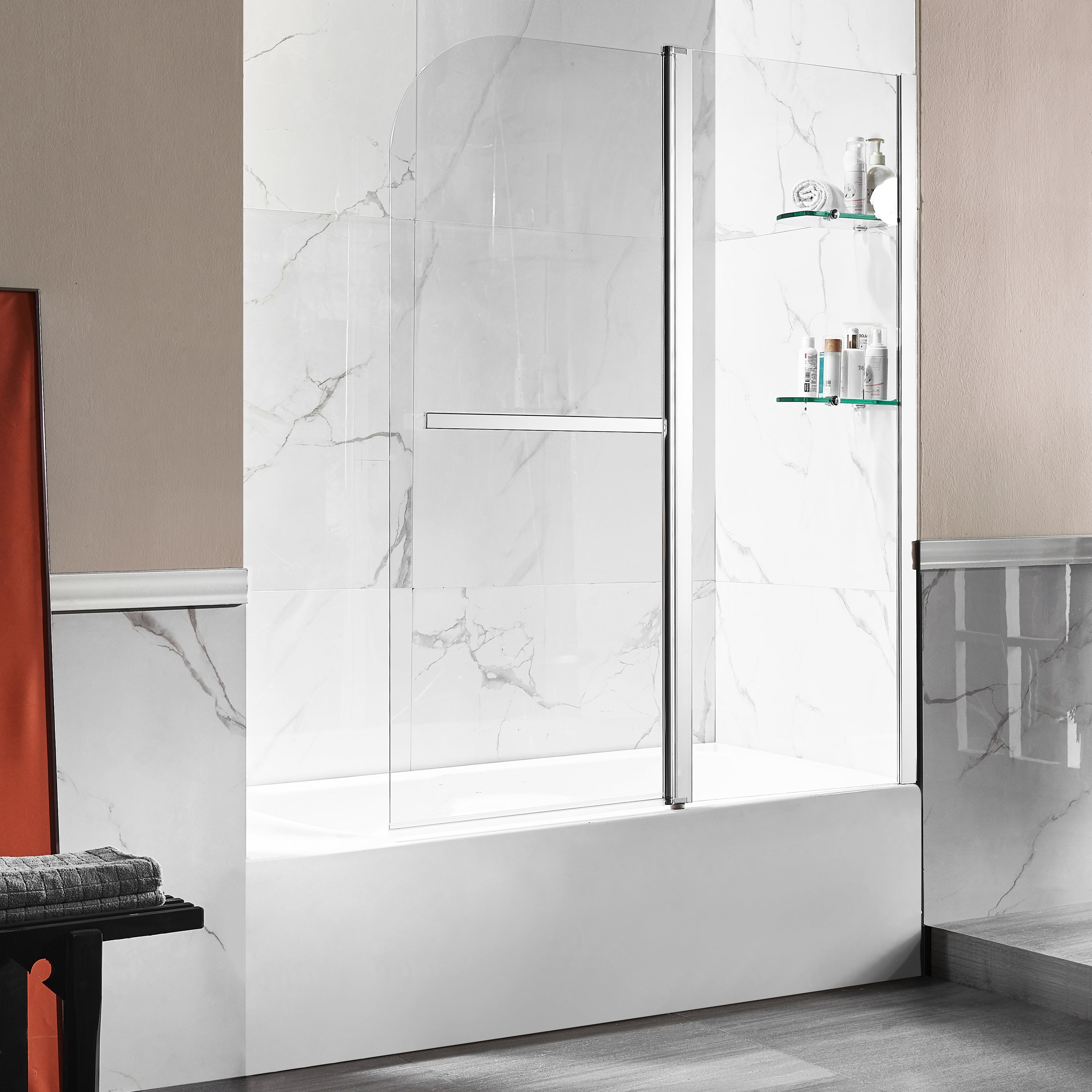 Anzzi 5 ft. Acrylic Rectangle Tub in White With 48 in. x 58 in. Frameless Tub Door