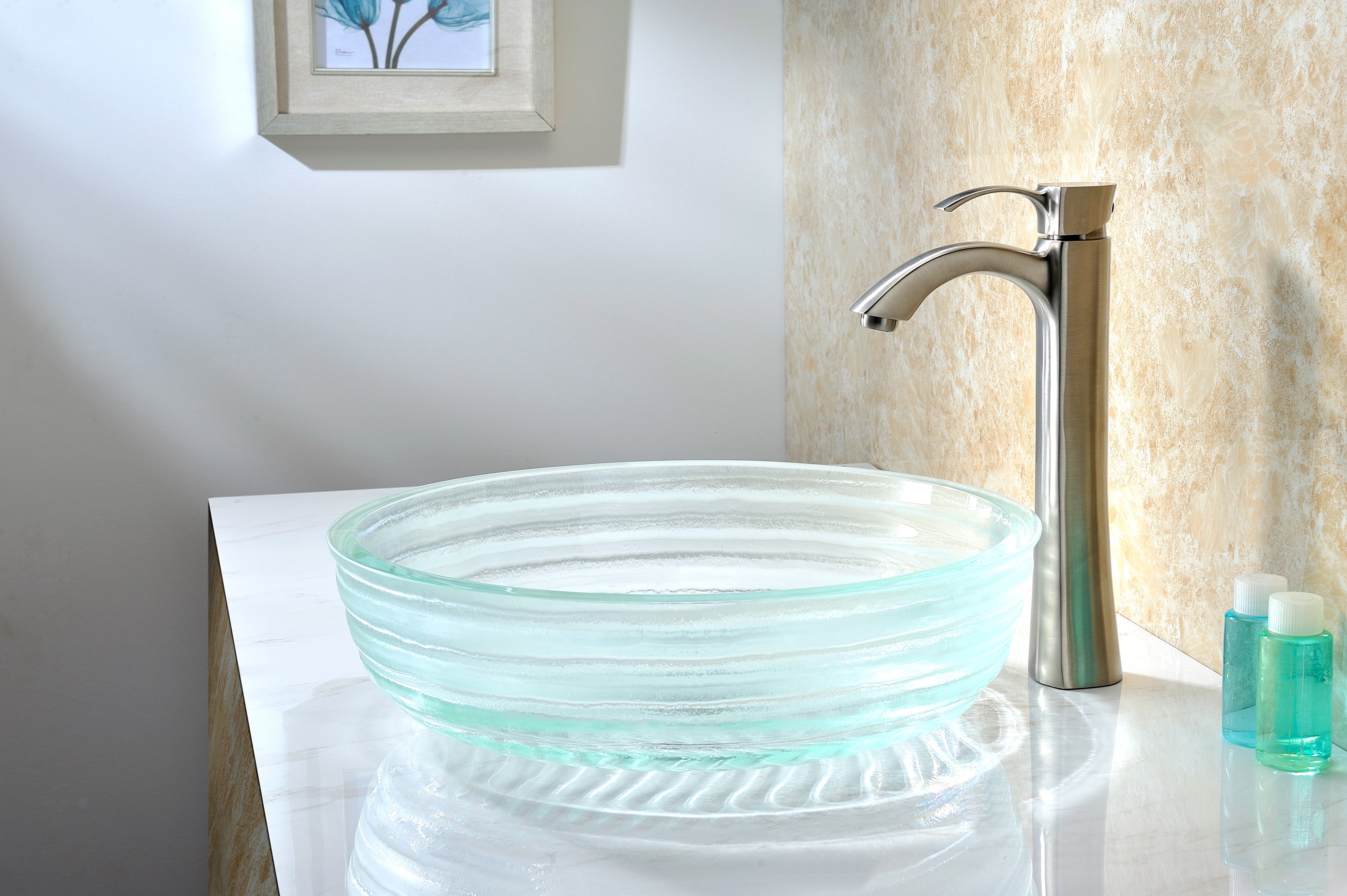 Canta Series Deco-Glass Vessel Sink in Lustrous Translucent Crystal