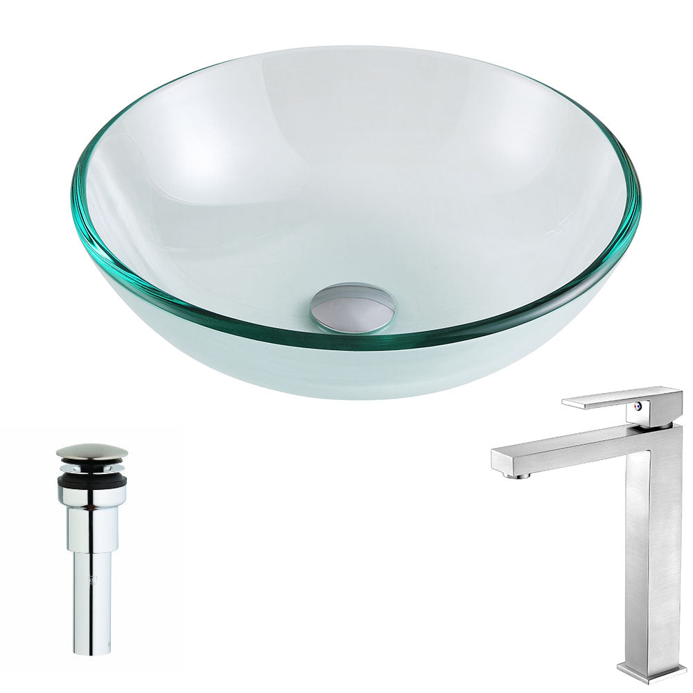 Etude Series Deco-Glass Vessel Sink in Lustrous Clear with Enti Faucet