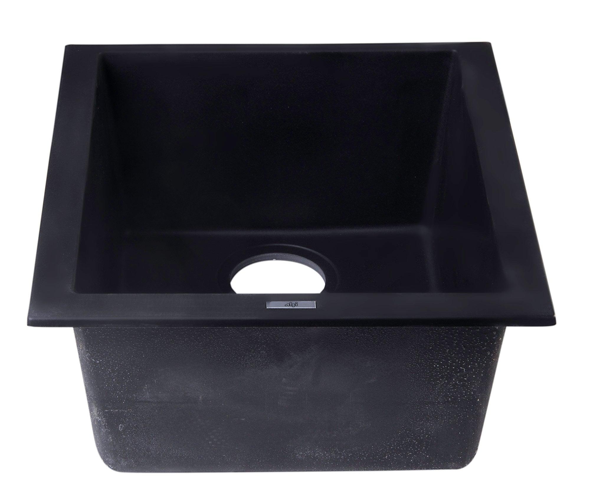ALFI brand AB1720UM-BLA Black 17" Undermount Rectangular Granite Composite Kitchen Prep Sink