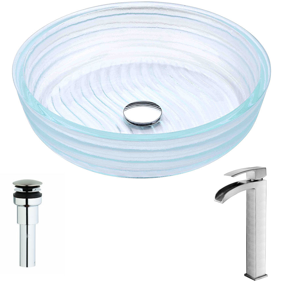 Canta Series Deco-Glass Vessel Sink in Lustrous Translucent Crystal with Key Faucet