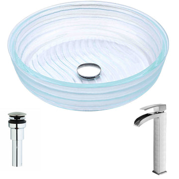 Canta Series Deco-Glass Vessel Sink in Lustrous Translucent Crystal with Key Faucet
