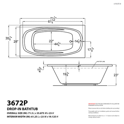 Atlantis Whirlpools Polaris 36 x 72 Rectangular Air Jetted Bathtub – Luxurious Soaking Experience