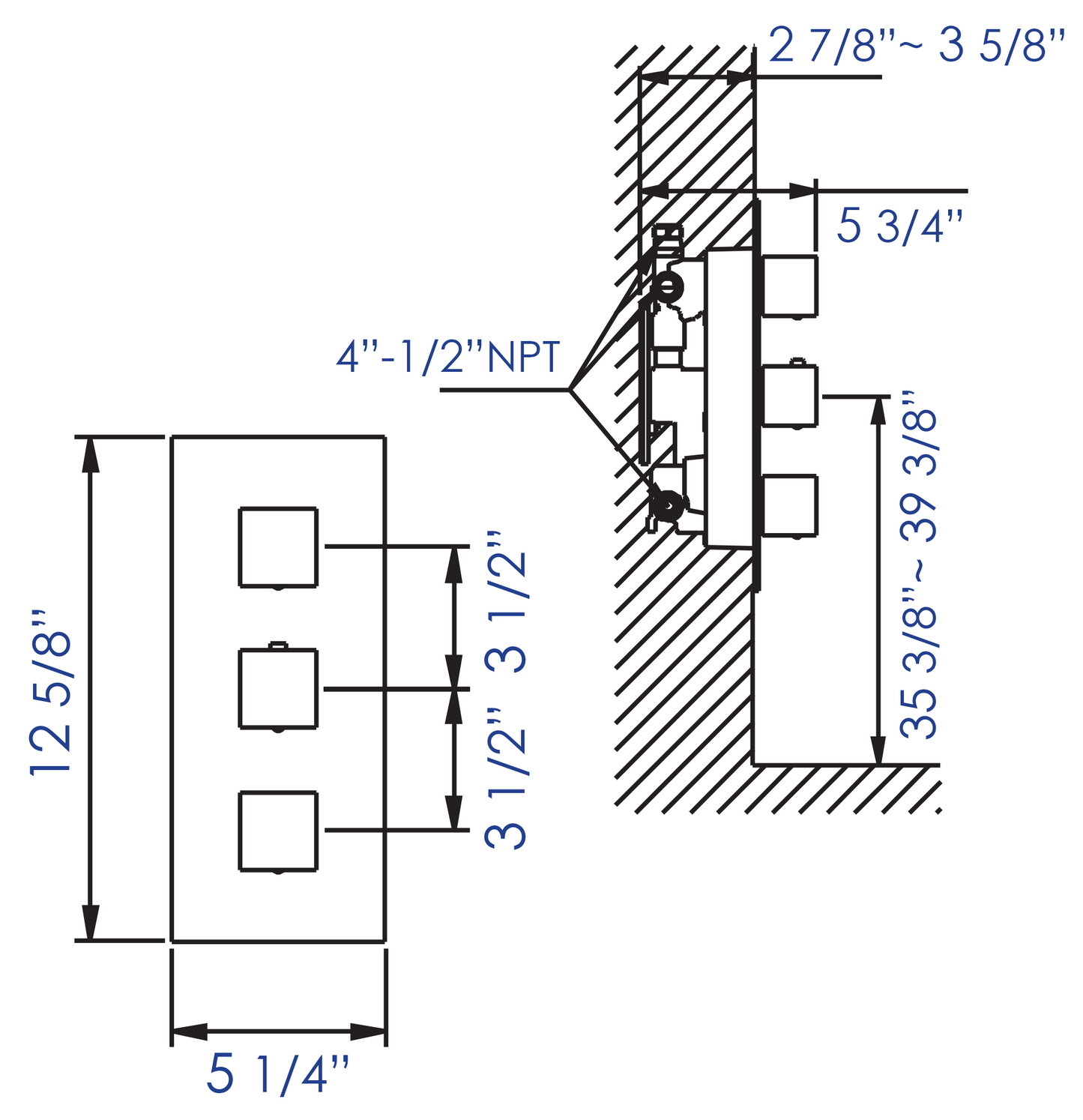 ALFI brand AB2701-BN Brushed Nickel Square 2 Way Thermostatic Shower Mixer