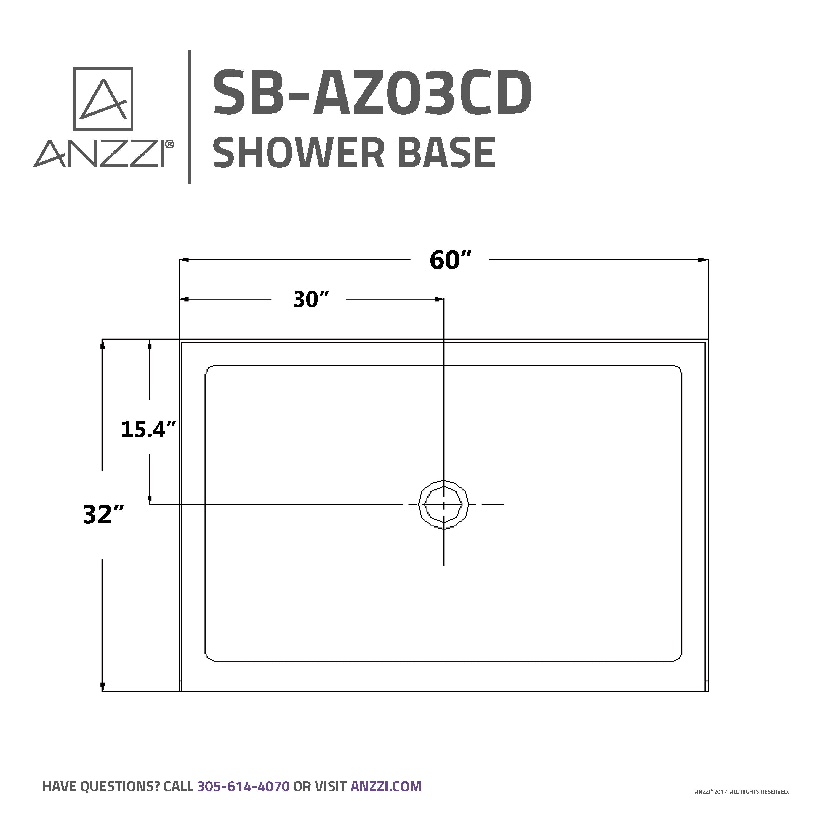 Tier 32 x 60 in. Center Drain Single Threshold Shower Base in White