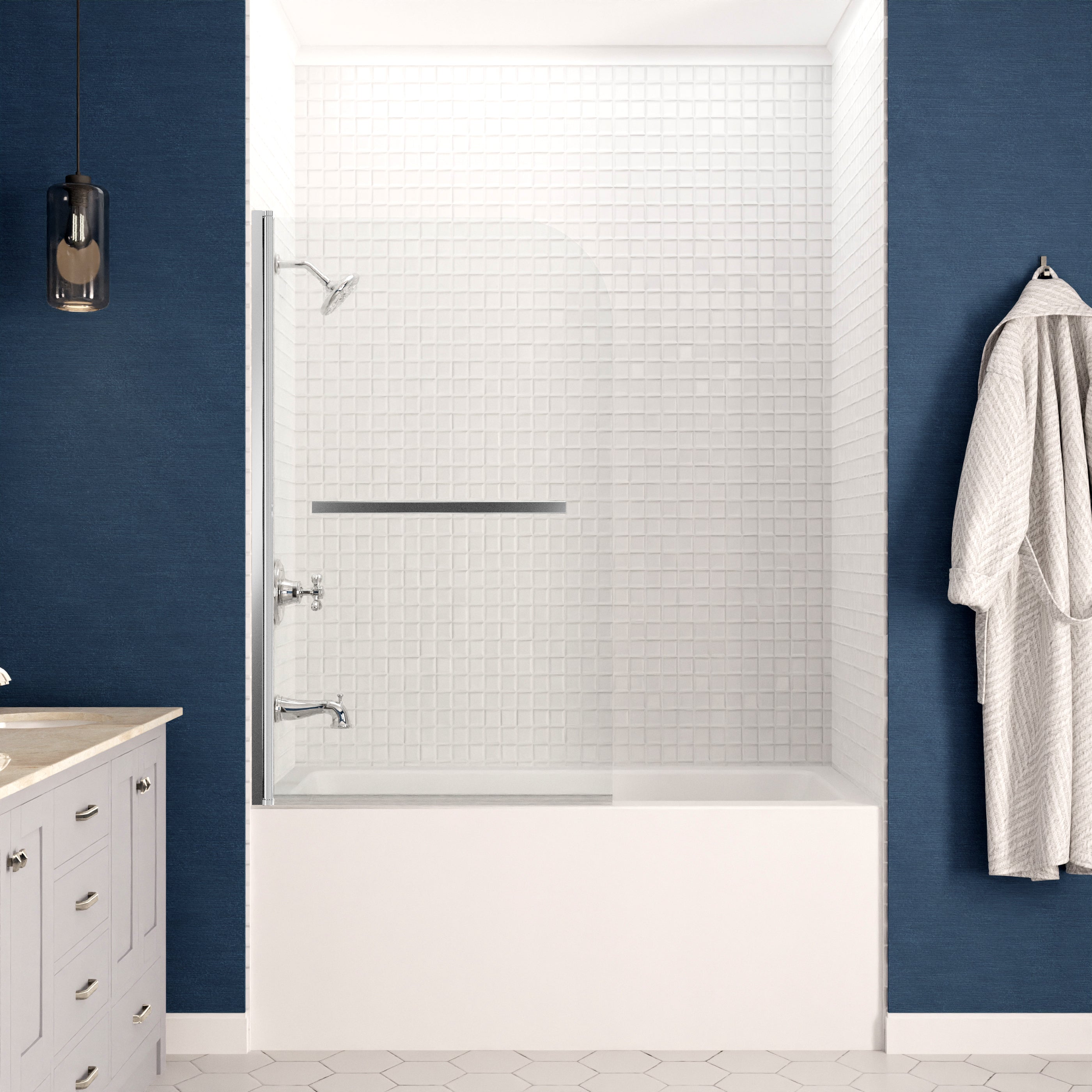 Myth 34 in. x 58 in. Frameless Tub Door with TSUNAMI GUARD