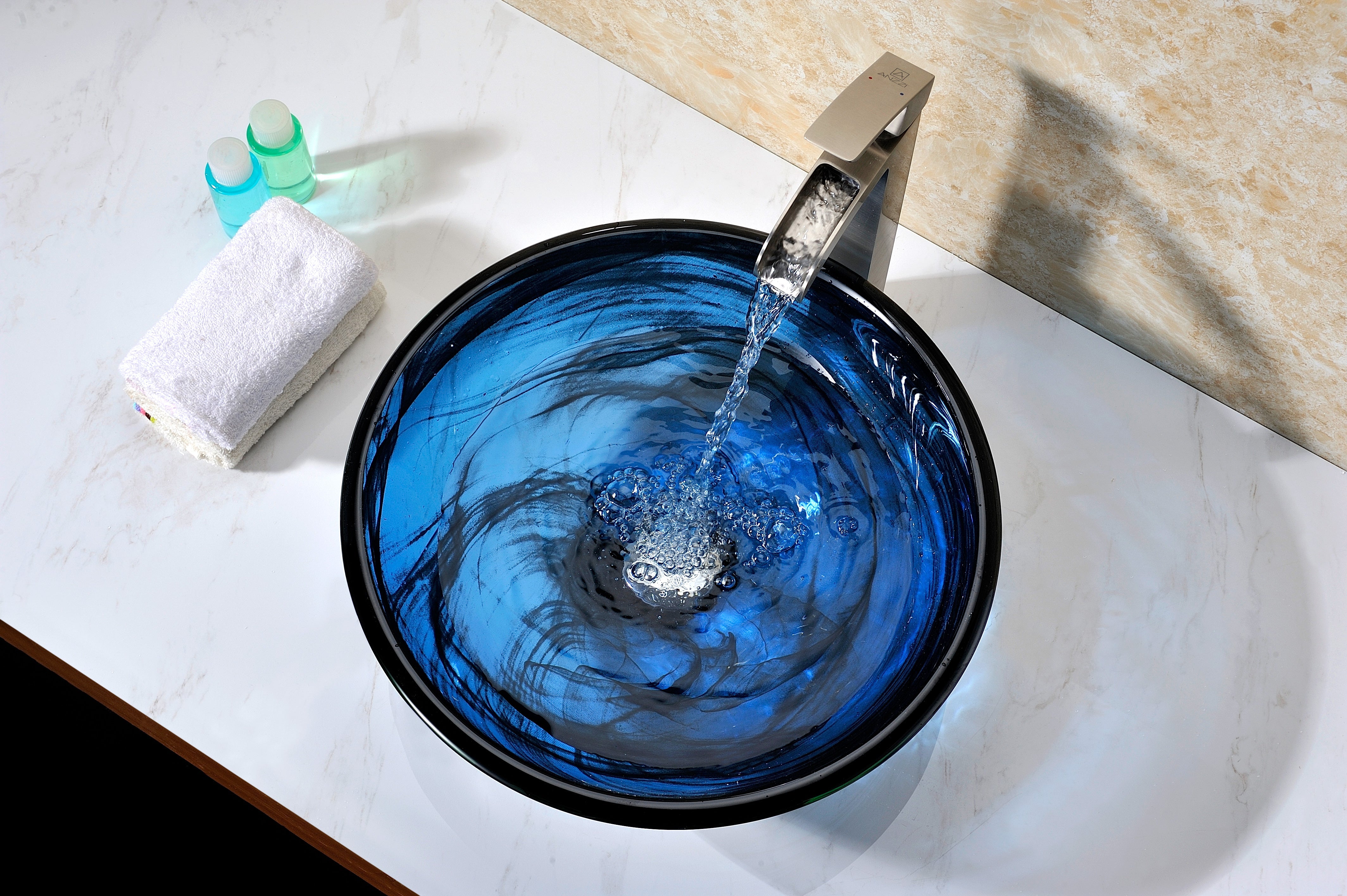 Soave Series Deco-Glass Vessel Sink in Sapphire Wisp