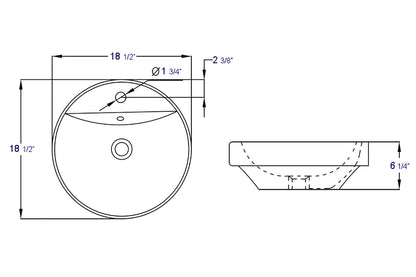 EAGO BA141  18" Oval Ceramic above mount Bathroom Basin Vessel Sink