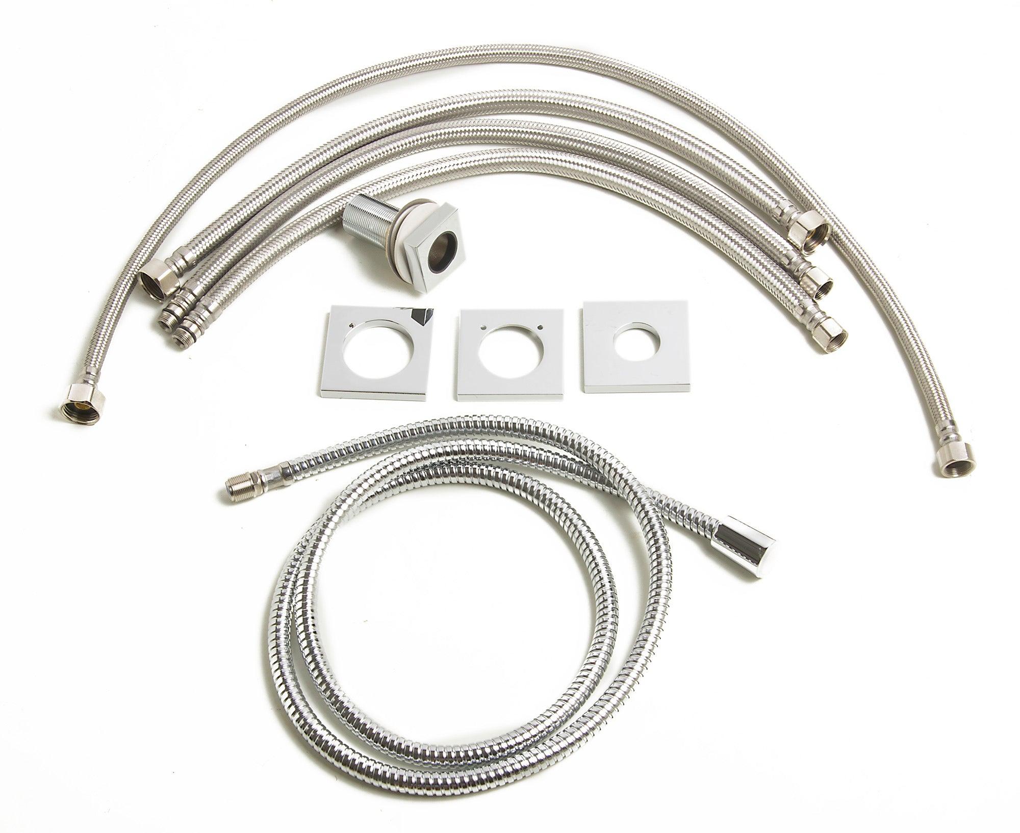 ALFI brand AB2322-PC Polished Chrome Deck Mounted Tub Filler and Square Hand Held Shower Head