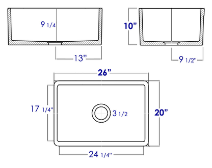 ALFI brand AB505-W White 26" Contemporary Smooth Apron Fireclay Farmhouse Kitchen Sink