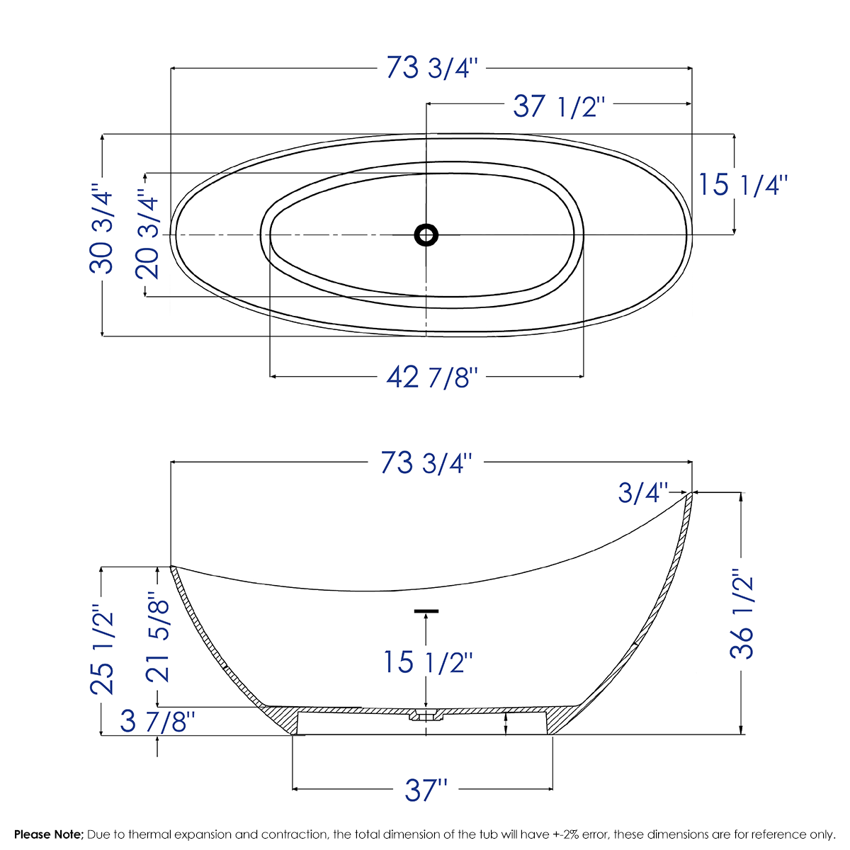 ALFI brand AB9951 73" White Solid Surface Smooth Resin Soaking Slipper Bathtub