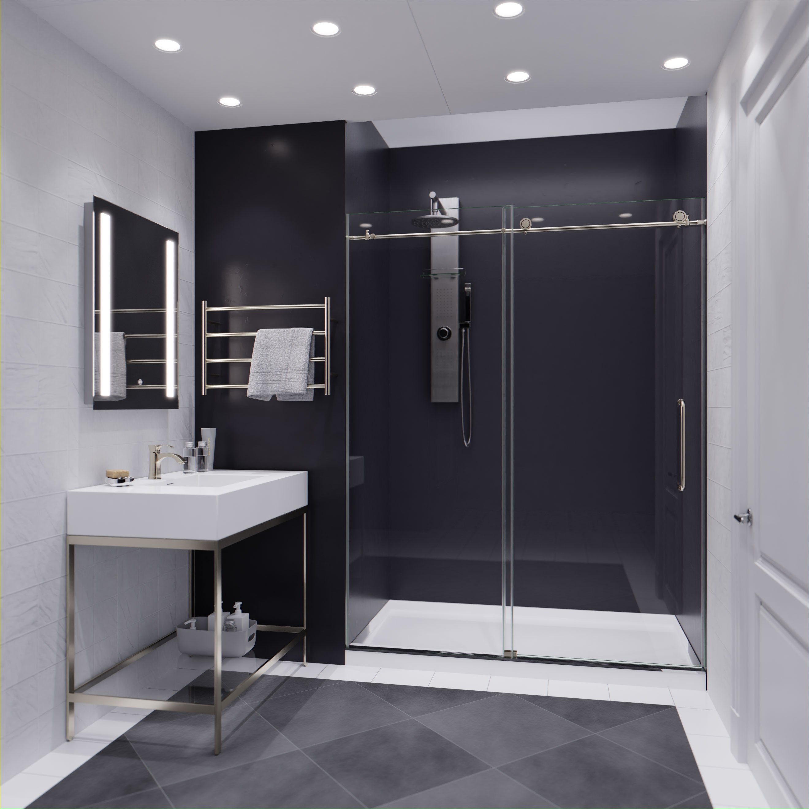 Madam Series 60 in. by 76 in. Frameless Sliding Shower Door with Handle