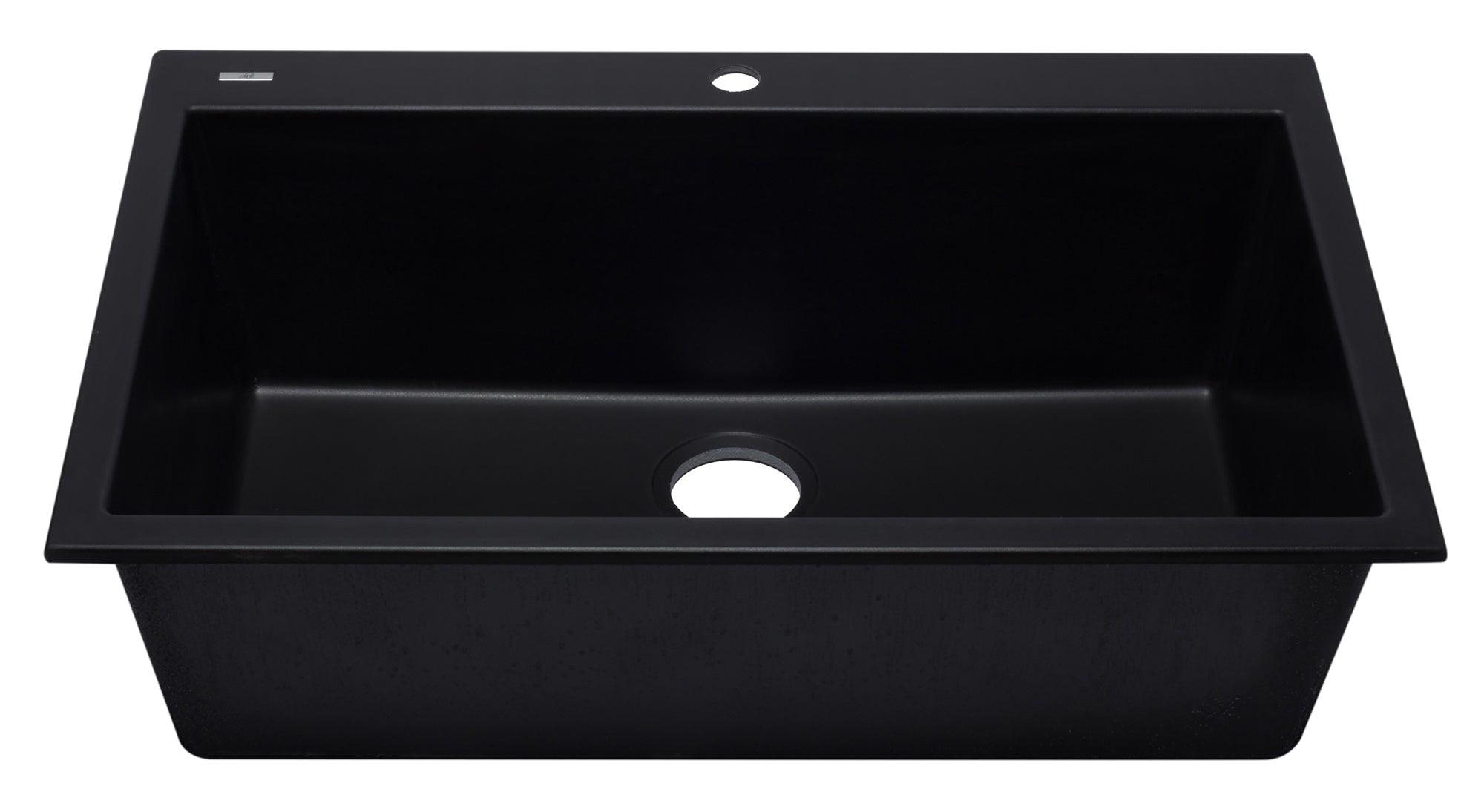 ALFI brand AB3322DI-BLA Black 33" Single Bowl Drop In Granite Composite Kitchen Sink