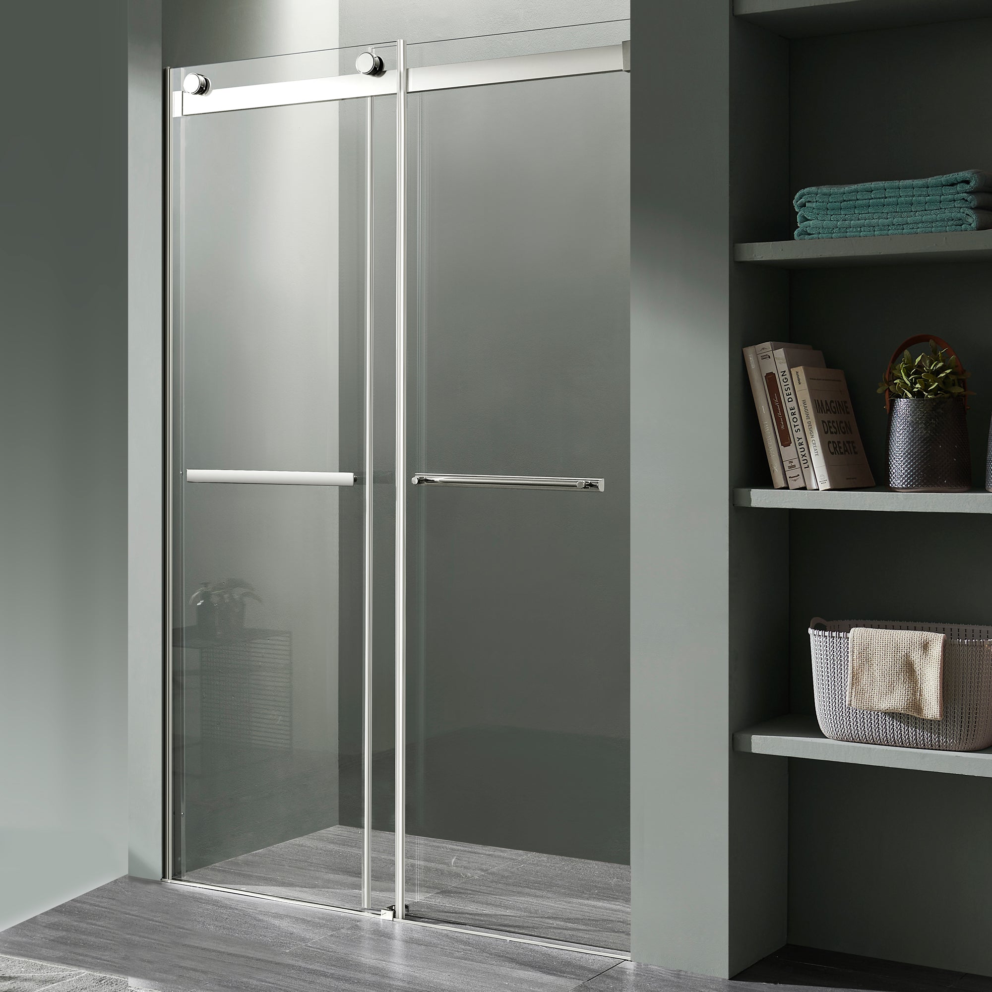 Kahn Series 48 in. x 76 in. Frameless Sliding Shower Door with Horizontal Handle
