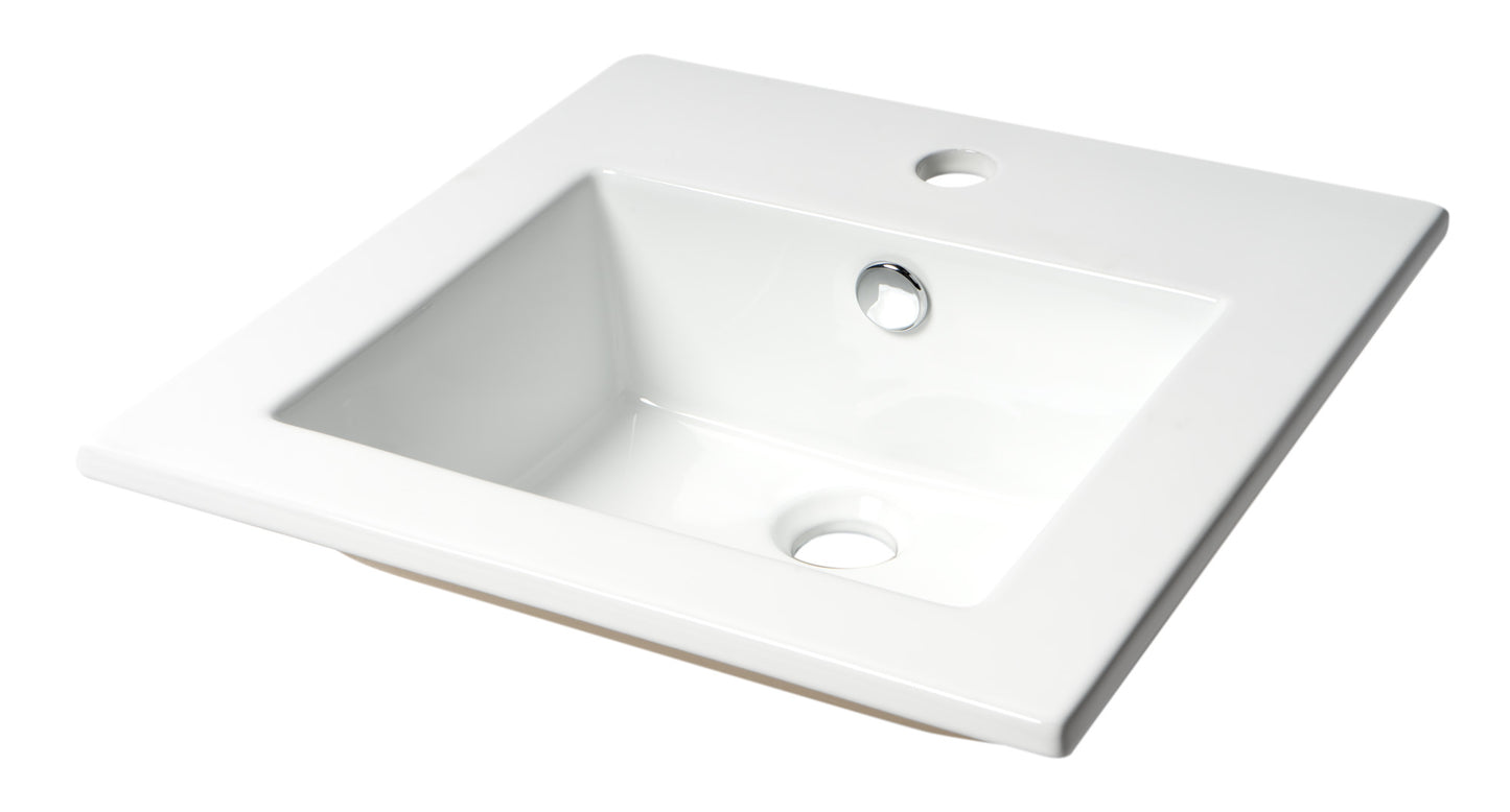 ALFI brand ABC801 White 17" Square Drop In Ceramic Sink with Faucet Hole