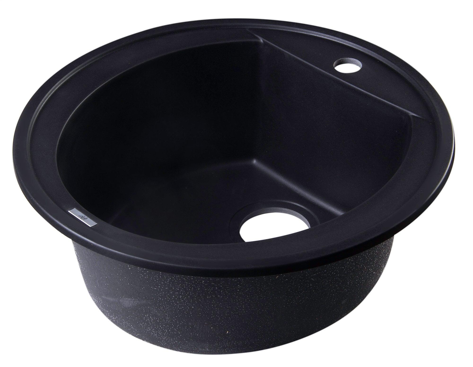 ALFI brand AB2020DI-BLA Black 20" Drop-In Round Granite Composite Kitchen Prep Sink