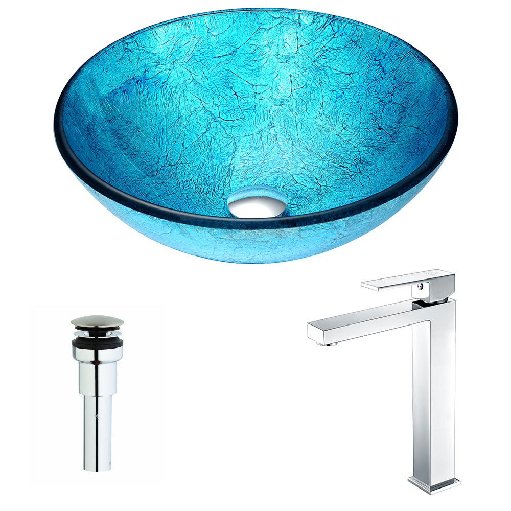 Accent Series Deco-Glass Vessel Sink in Blue Ice with Enti Faucet