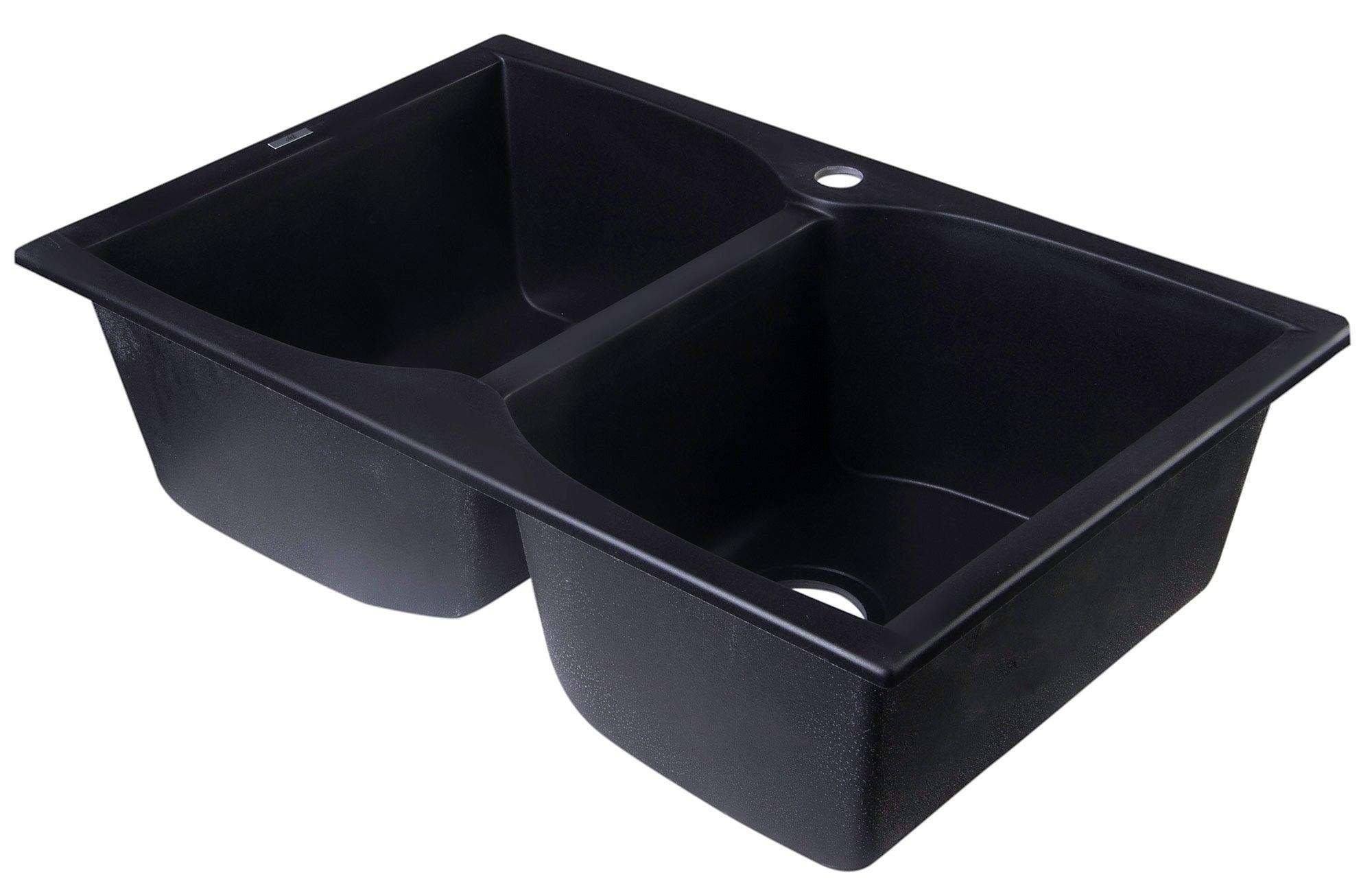 ALFI brand AB3220DI-BLA Black 32" Drop-In Double Bowl Granite Composite Kitchen Sink
