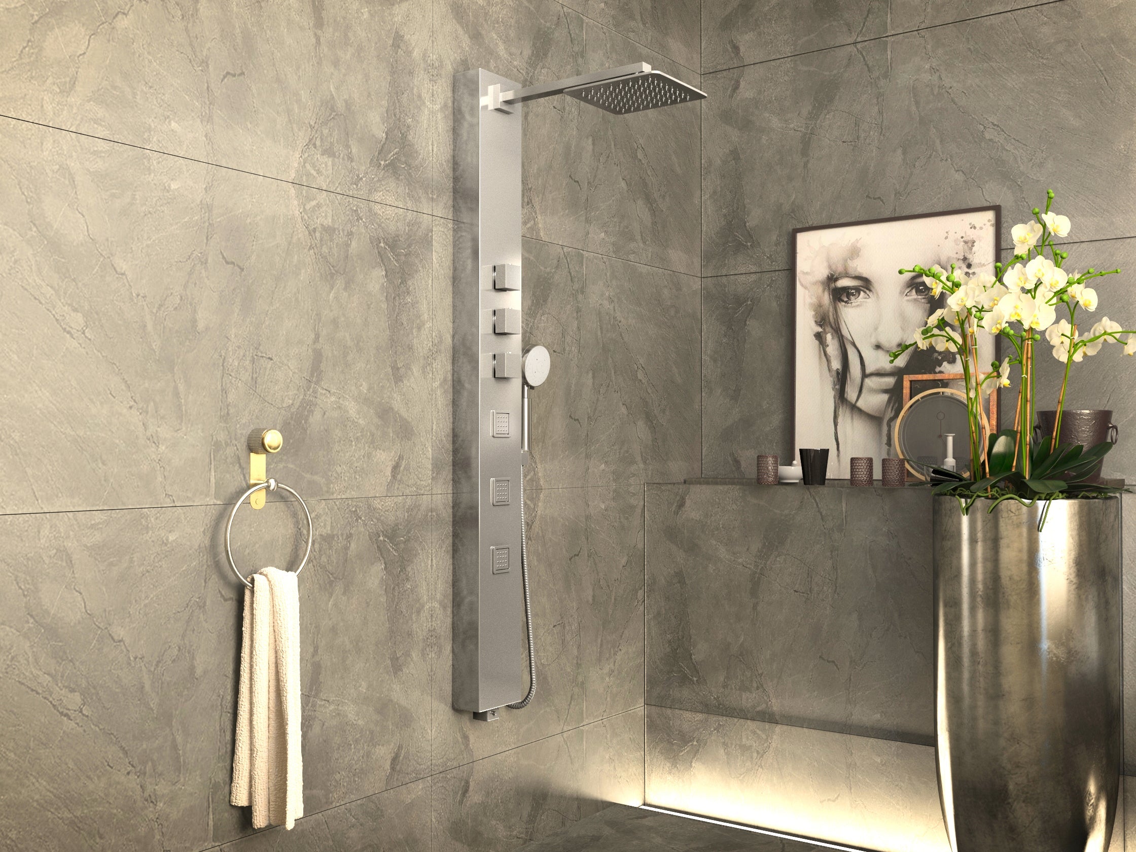 Lann 53 in. 3-Jetted Full Body Shower Panel with Heavy Rain Showerhead and Spray Wand in Chrome