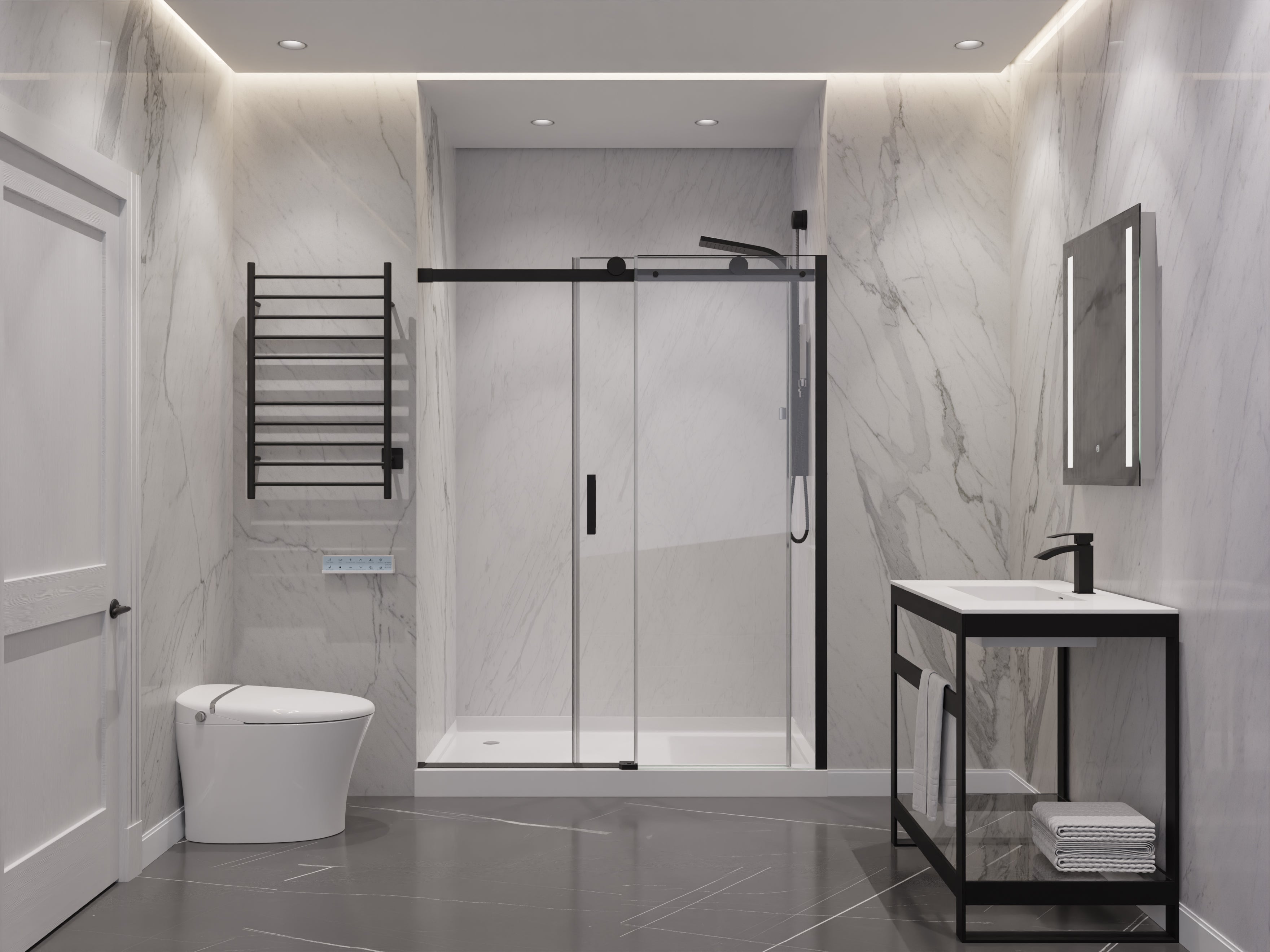 Rhodes Series 48 in. x 76 in. Frameless Sliding Shower Door with Handle