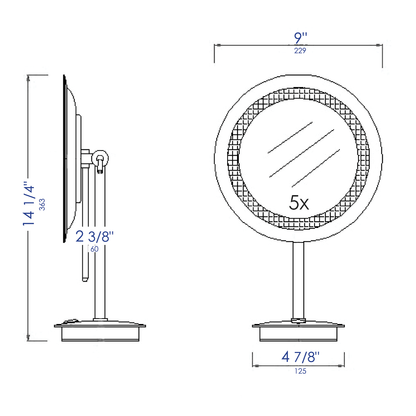 ALFI brand ABM9FLED-PC Polished Chrome Tabletop Round 9" 5x Magnifying Cosmetic Mirror with Light