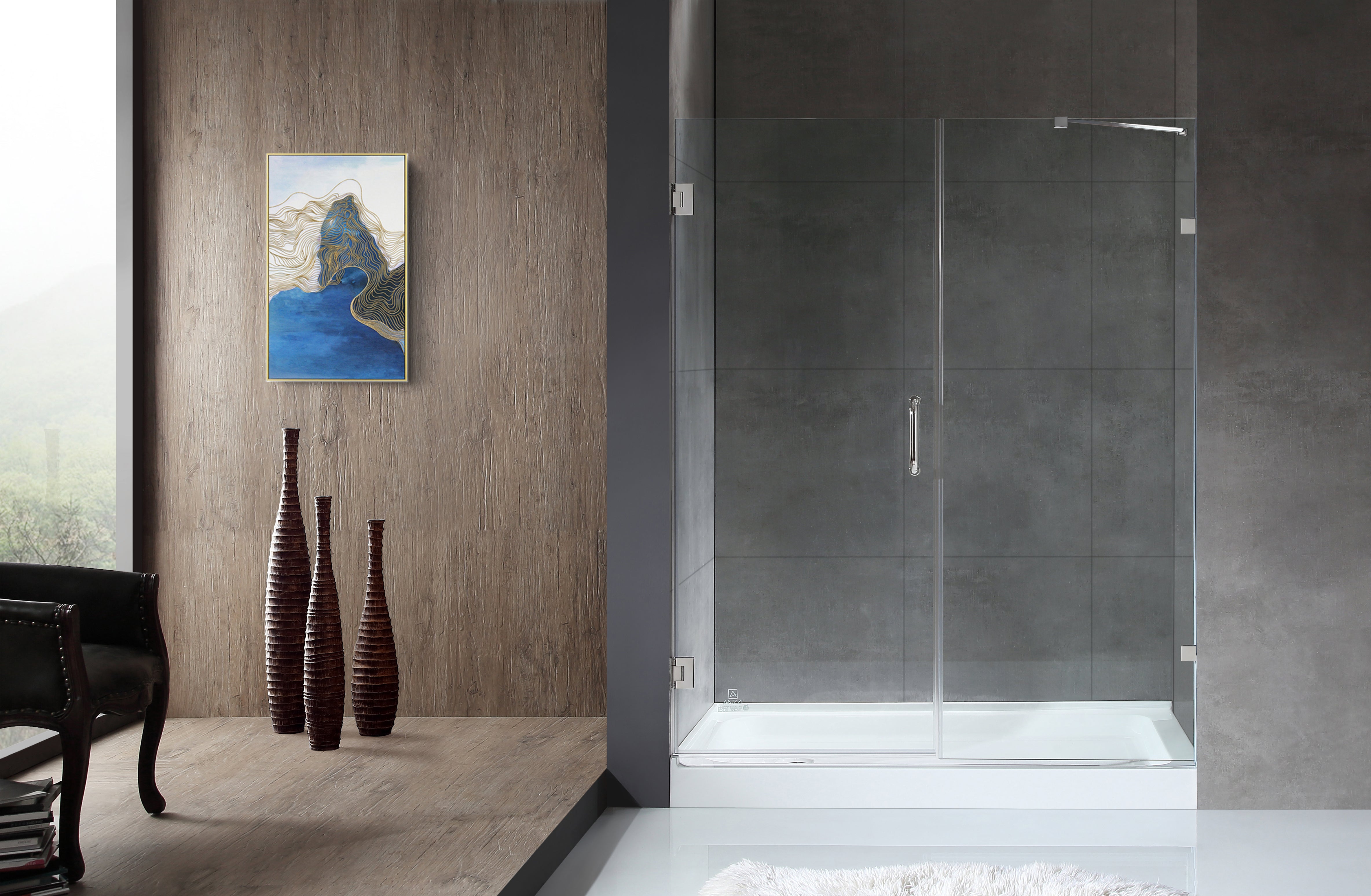 Consort Series 60 in. by 72 in. Frameless Hinged Alcove Shower Door with Handle