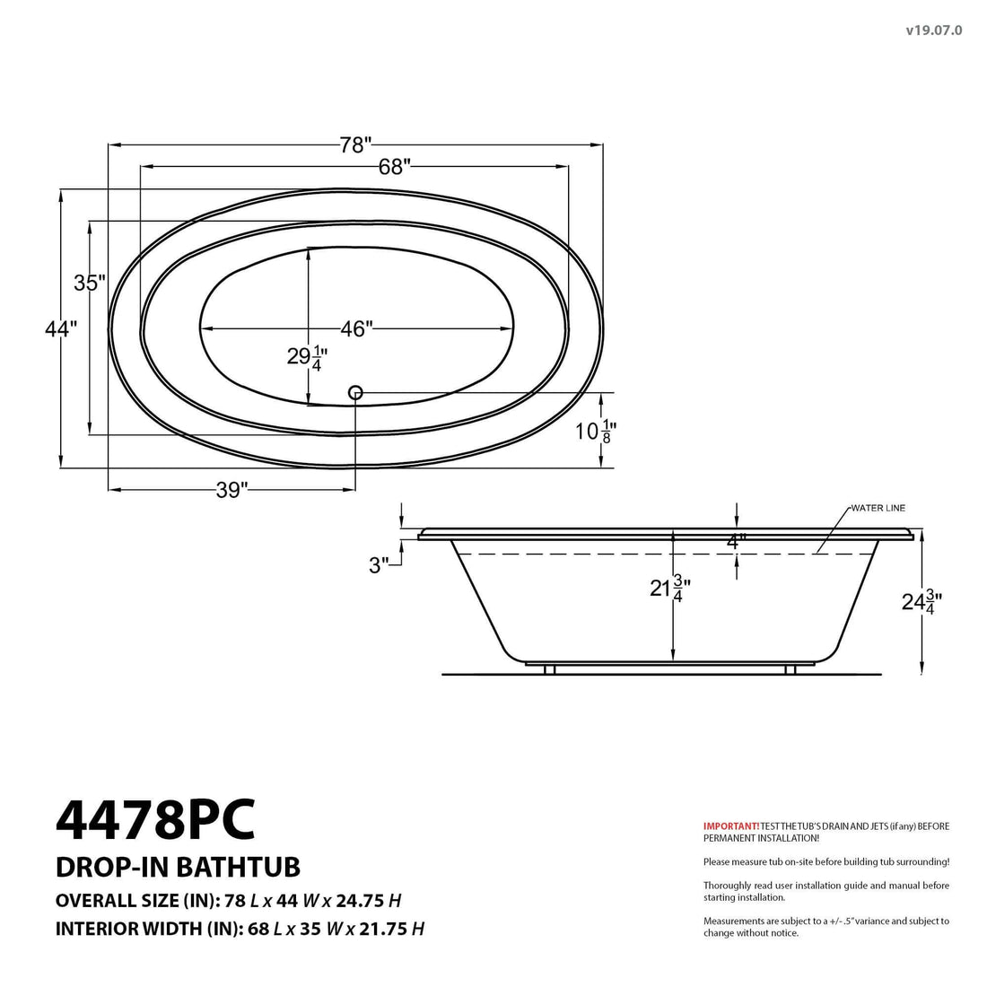 Atlantis Whirlpools Petite 44 x 78 Oval Air Jetted Bathtub