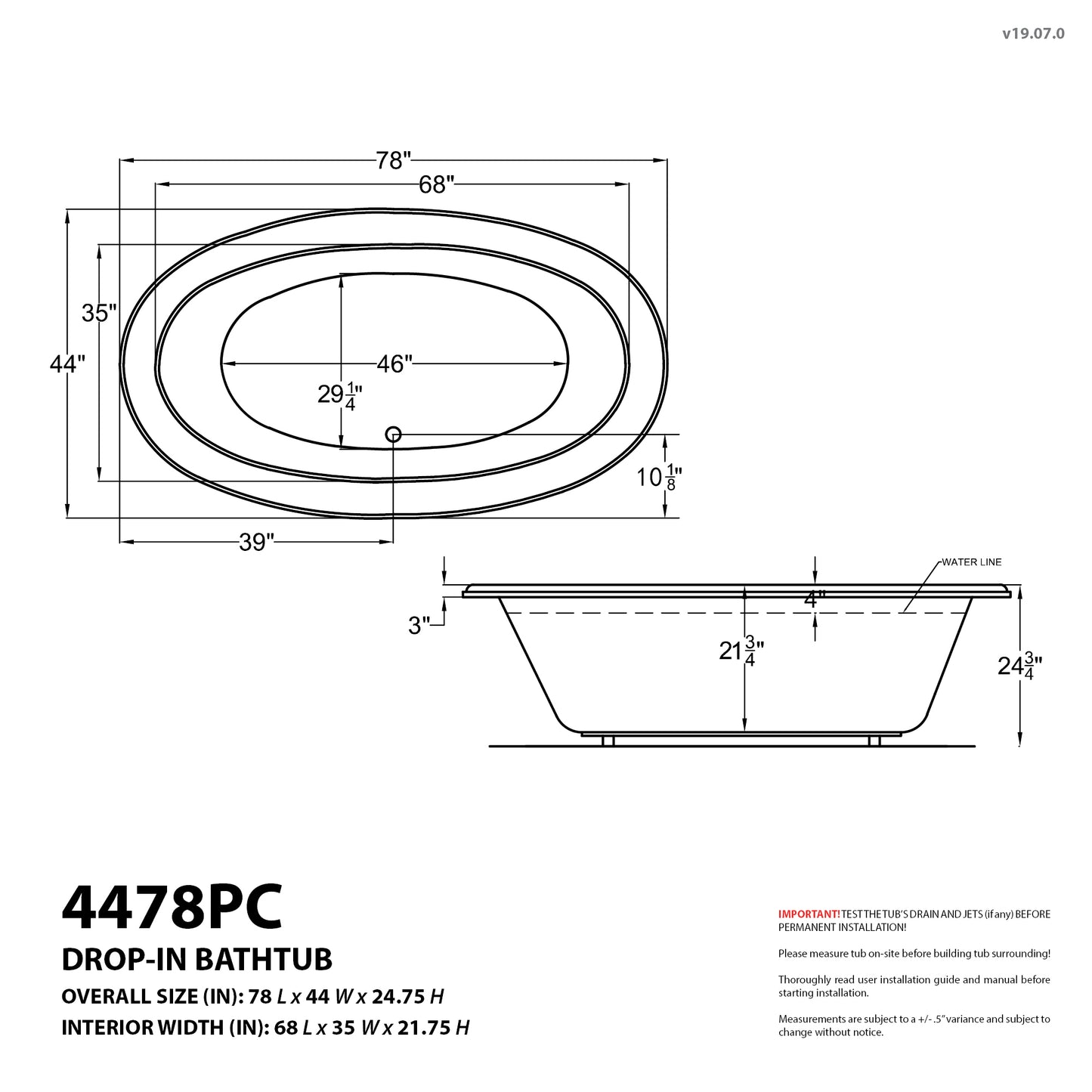 Atlantis Whirlpools Petite 44 x 78 Oval Air Jetted Bathtub