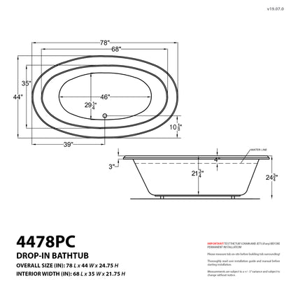 Atlantis Whirlpools Petite 44 x 78 Oval Air Jetted Bathtub