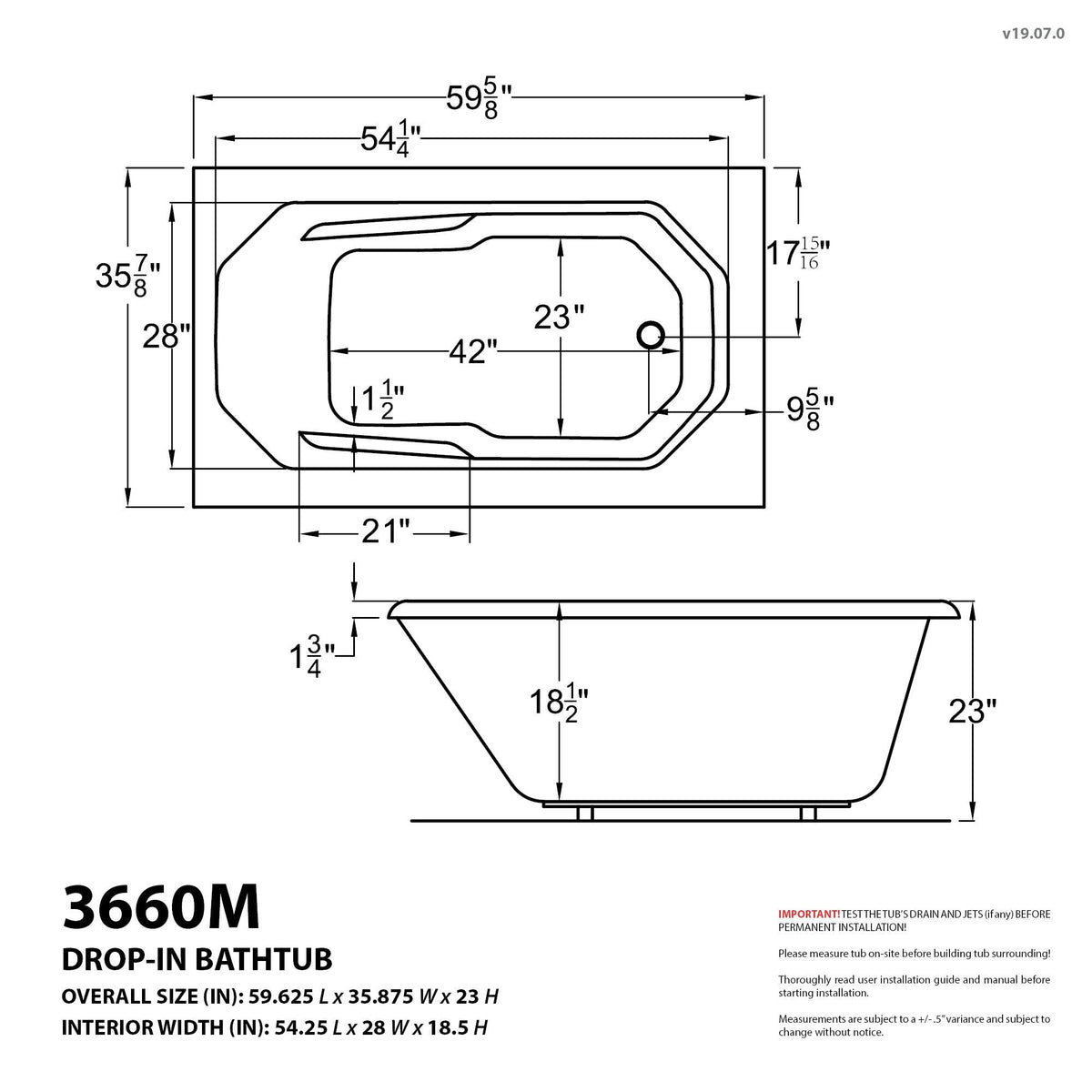 Atlantis Whirlpools Mirage 36 x 60 Rectangular Air & Whirlpool Jetted Bathtub