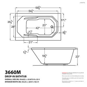 Atlantis Whirlpools Mirage 36 x 60 Rectangular Air & Whirlpool Jetted Bathtub