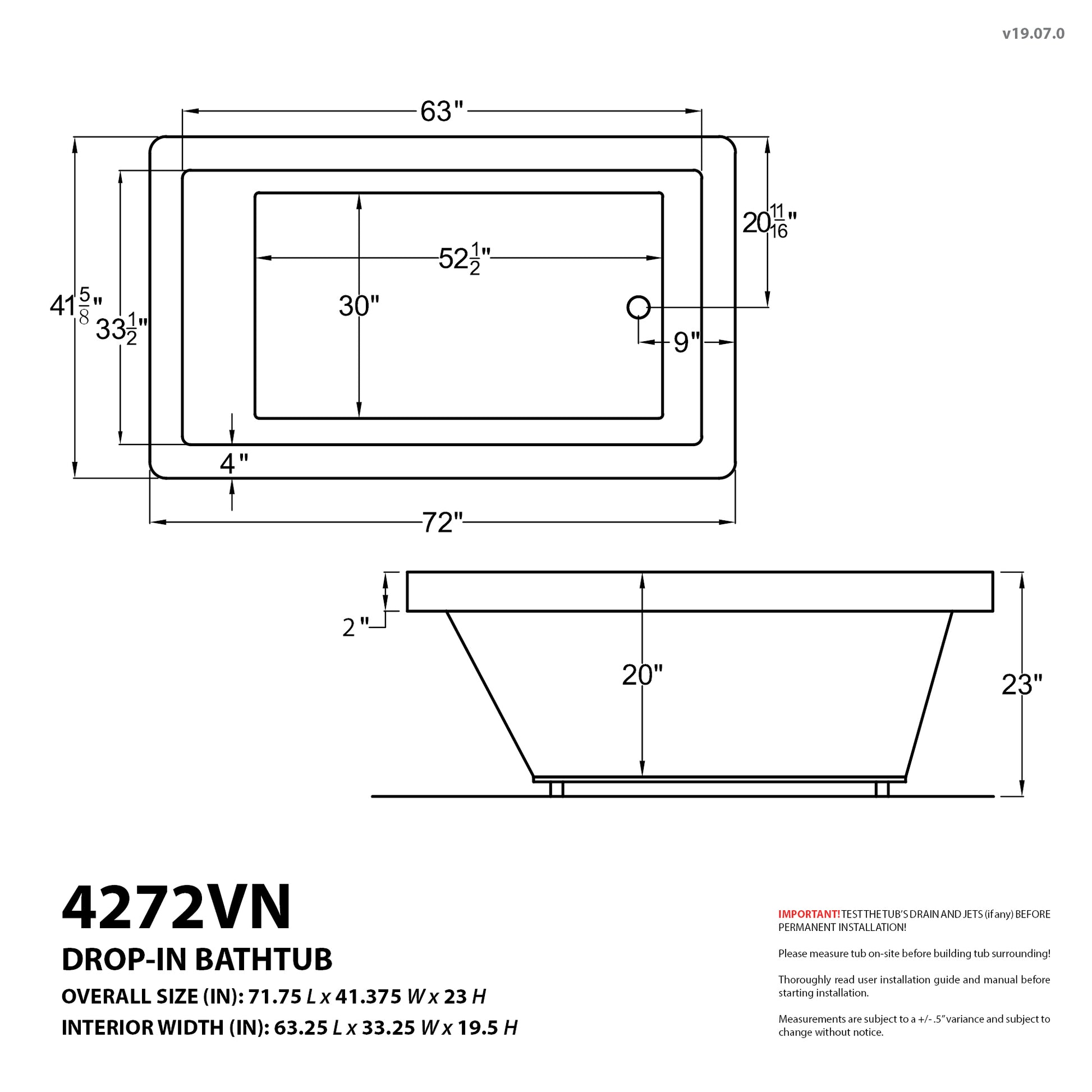 Atlantis Whirlpools Venetian 42 x 72 Rectangular Air Jetted Bathtub