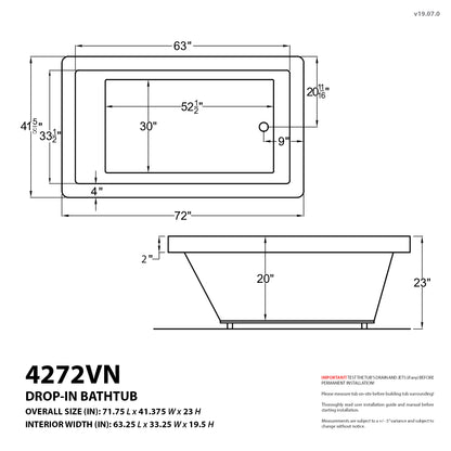 Atlantis Whirlpools Venetian 42 x 72 Rectangular Air Jetted Bathtub