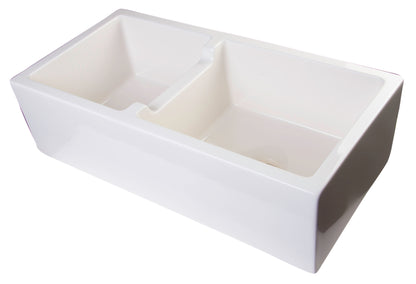 ALFI brand AB3618DB-B  36" Biscuit Smooth Apron Thick Wall Fireclay Double Bowl Farm Sink