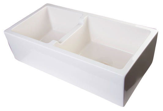 ALFI brand AB3618DB-B  36" Biscuit Smooth Apron Thick Wall Fireclay Double Bowl Farm Sink