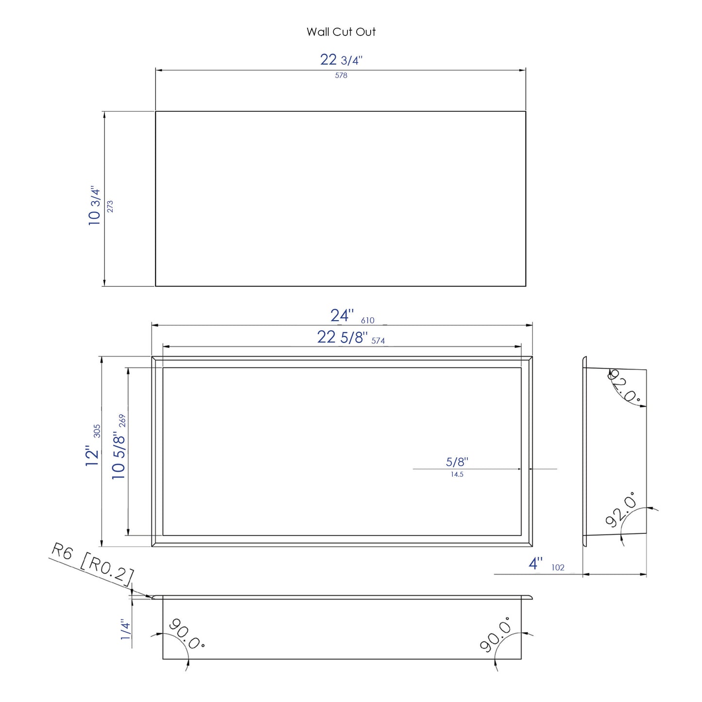 ALFI brand ABNC2412-W 24 x 12 White Matte Stainless Steel Horizontal Single Shelf Bath Shower Niche