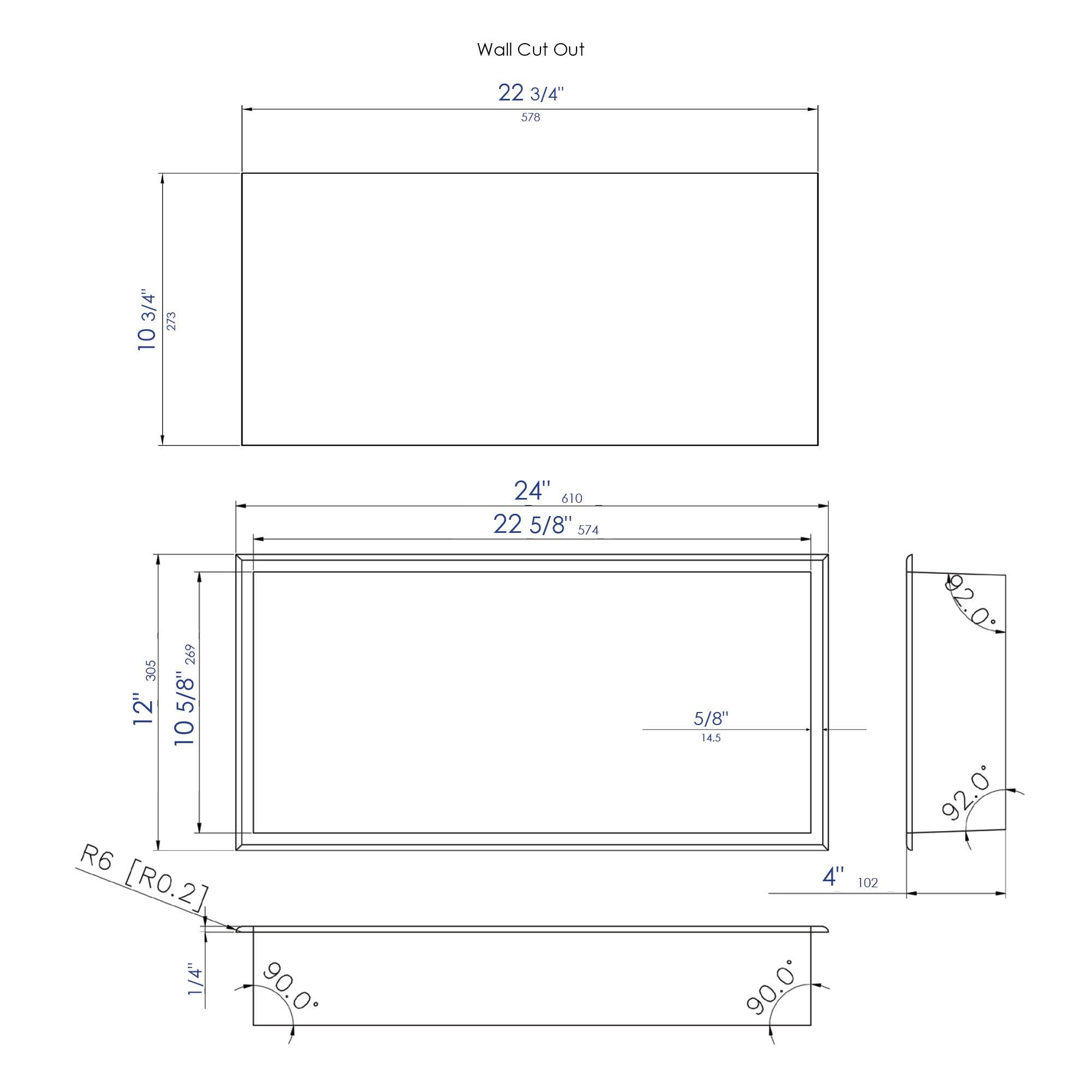 ALFI brand ABNC2412-W 24 x 12 White Matte Stainless Steel Horizontal Single Shelf Bath Shower Niche