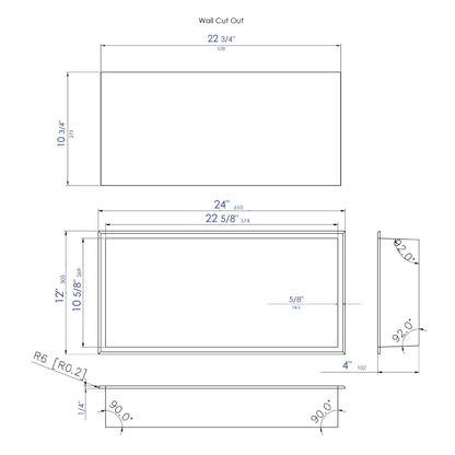 ALFI brand ABNC2412-W 24 x 12 White Matte Stainless Steel Horizontal Single Shelf Bath Shower Niche